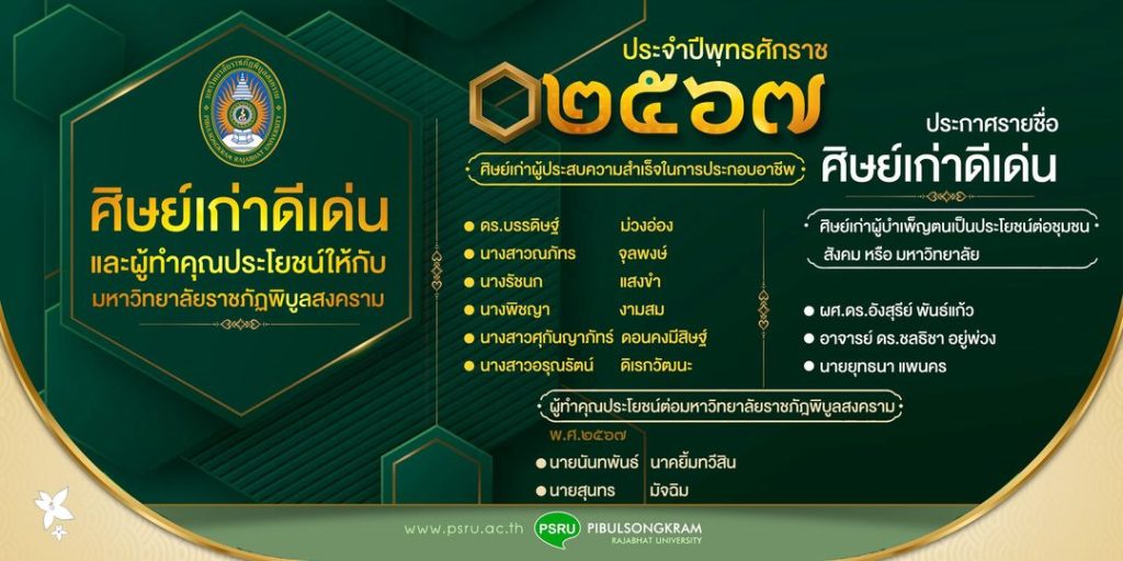 ขอแสดงความยินดีกับศิษย์เก่าดีเด่นและผู้ทำคุณประโยชน์แก่มหาวิทยาลัย ประจำปี 2567